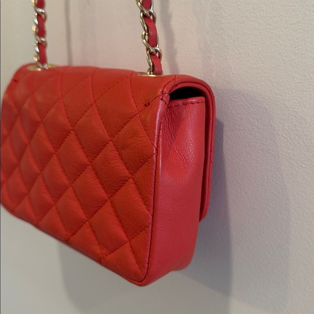 Chic Borse In Pelle Genuine Leather Pinkish Coral Mini Crossbody Bag - Picture 8 of 12